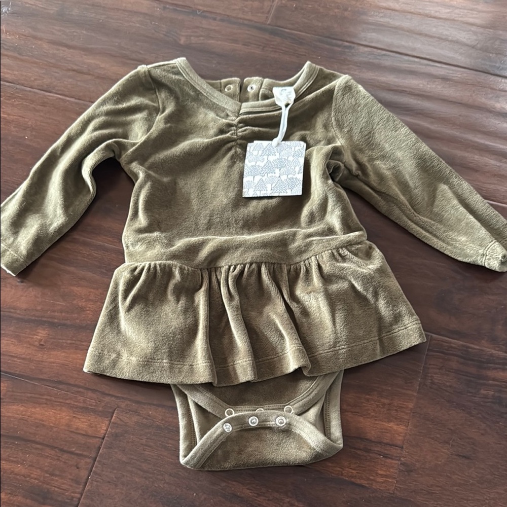 Kate Quinn Olive Green Long-Sleeve Baby Dress bodysuit